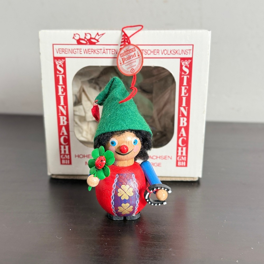 Steinbach Germany Wooden Lucky Ornament Four Leaf Clover Ladybug Horseshoe Box